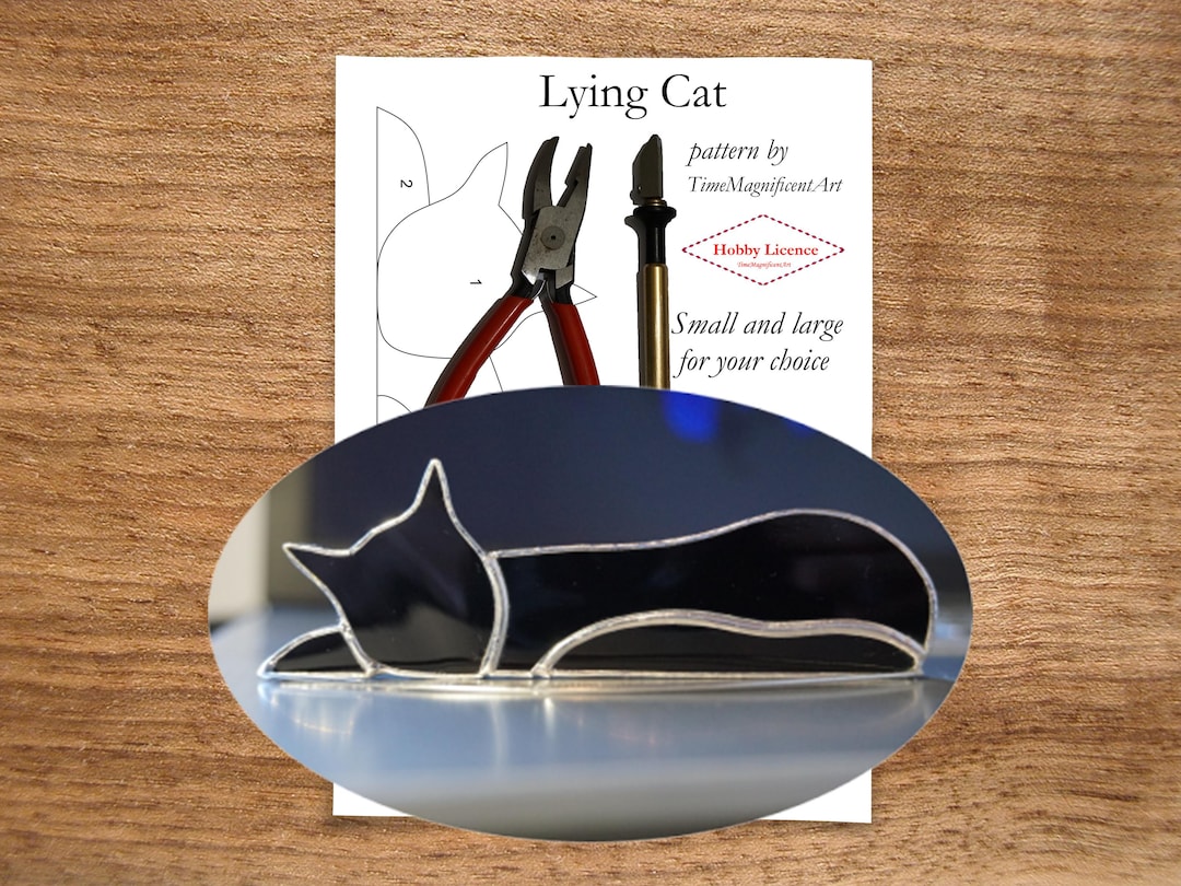 Stained Glass Pattern Lying Cat Template , Digital PDF File Download ...