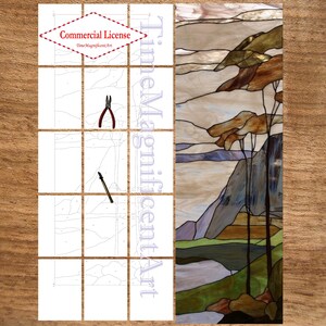 May include: A paint-by-numbers kit with a landscape design, featuring a mountain, trees, and a lake. The kit includes a canvas, tools, and a commercial license. The image also shows a pair of red handled pliers and a stylus.
