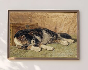 Henriette Ronner Knip -  Cat Nap, Original vintage painting, Printable fine art  instant download