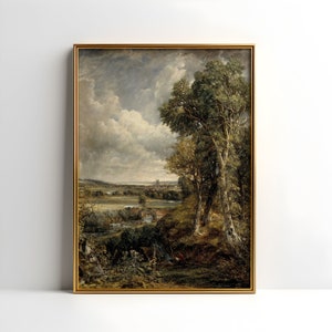 Rustic landscape, John Constable, Vale of Dedham, original antique painting, oil, vintage, Printable art of high resolution instant download