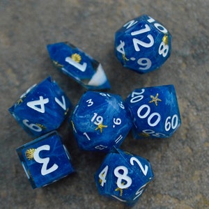 Seafoam and Seashells, Full, 7 piece set-Resin Tabletop RPG Dice