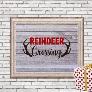Reindeer Crossing Christmas Decor Wall Art Printable Digital Art Print