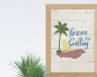 Beach Wall Art | Printable Digital Art Print | Living Room Decor | The Beach is Calling Print