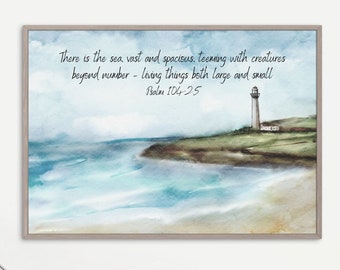 Nautical Lighthouse Christian Wall Art, Bible Verse Print (Digital Download)