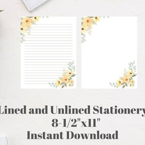 Yellow Flowers Printable Stationery, Floral Stationary, Wedding Stationery Letter Writing Paper, Blank Stationery, Instant Download