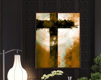 Abstract Christian Cross Art Print, Distressed Grunge Style (Digital Download)