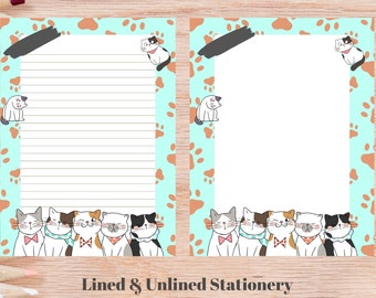 Printable Stationery, Cat Printable Letter Paper, Animal Paper, Floral Printable Letter Paper, Writing Paper Printable, Letter Writing Set