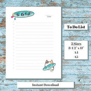 Cat To Do List Printable, Task List, Productivity Planner, Letter Checklist, Summer Cat Checklist, Daily Task List, Daily To Do Checklist