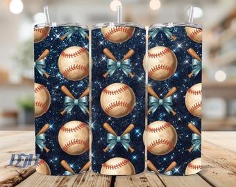 Blue Baseball Bow Tumbler Sublimation Design (Digital Download)