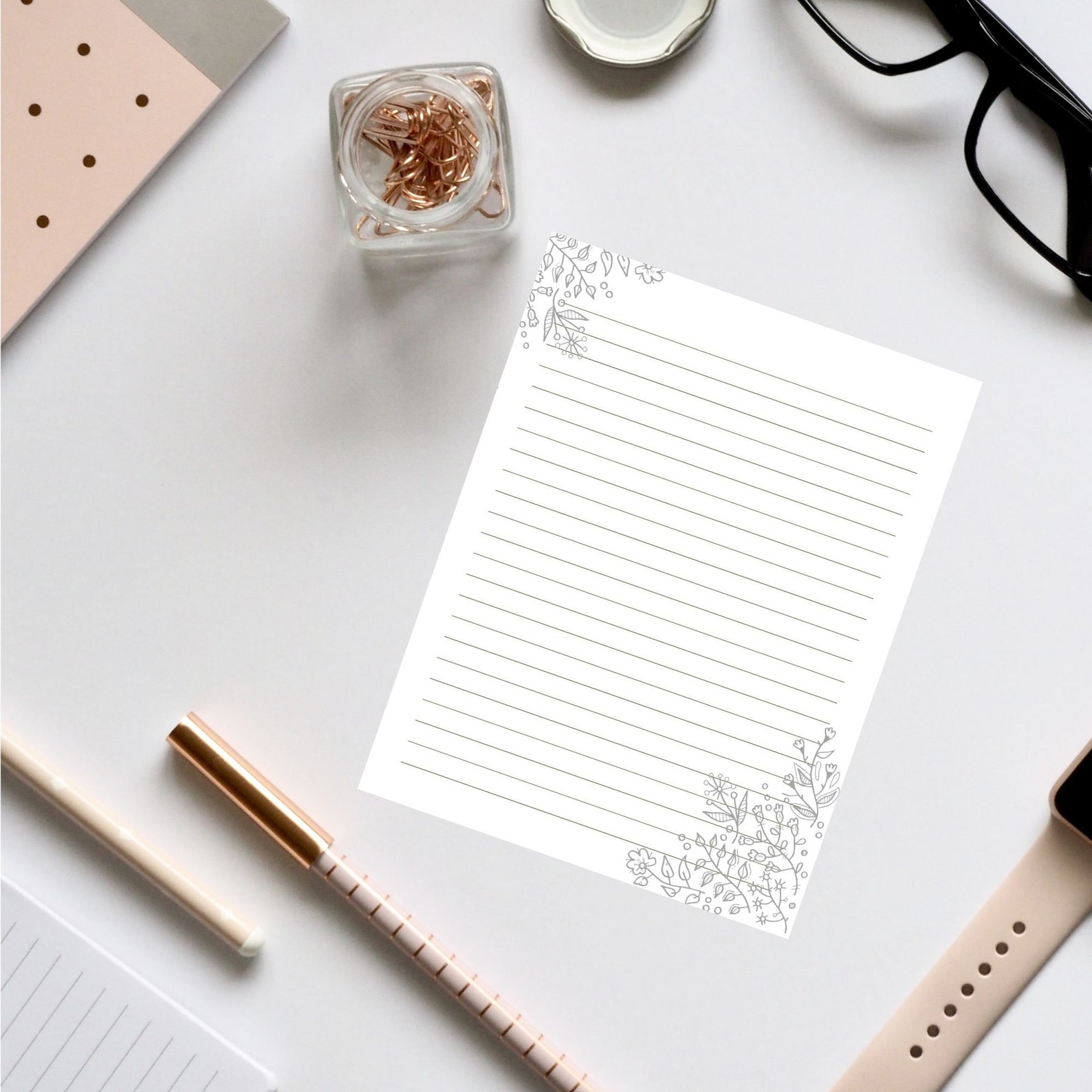 Black and White Floral Printable Stationery, Floral Stationary, Wedding ...