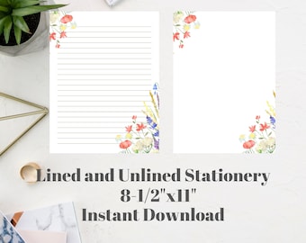 Spring Wildflower Stationery, Lined & Blank Notepaper (Instant Download)