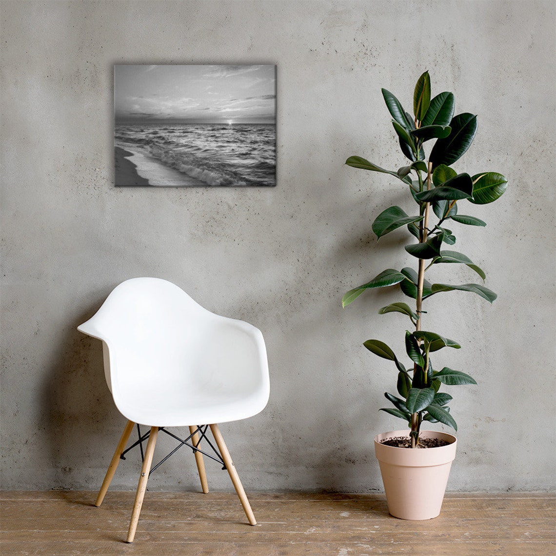 Sunset Beach Canvas Black and White Beach Wall Art - Etsy