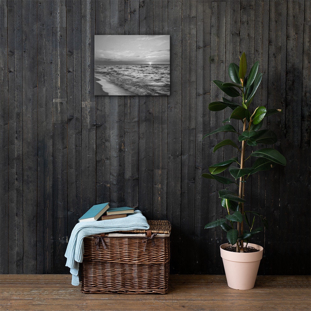 Sunset Beach Canvas Black and White Beach Wall Art - Etsy