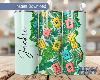 Mahjong Tumbler Wrap Floral 20 oz PNG Sublimation Personalizable, Instant Download