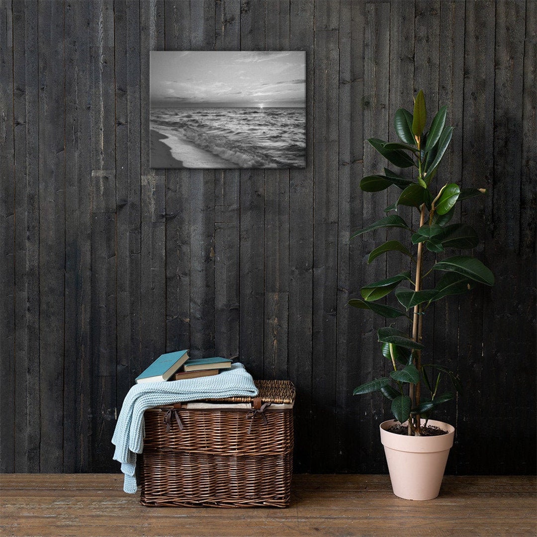 Sunset Beach Canvas Black and White Beach Wall Art Etsy