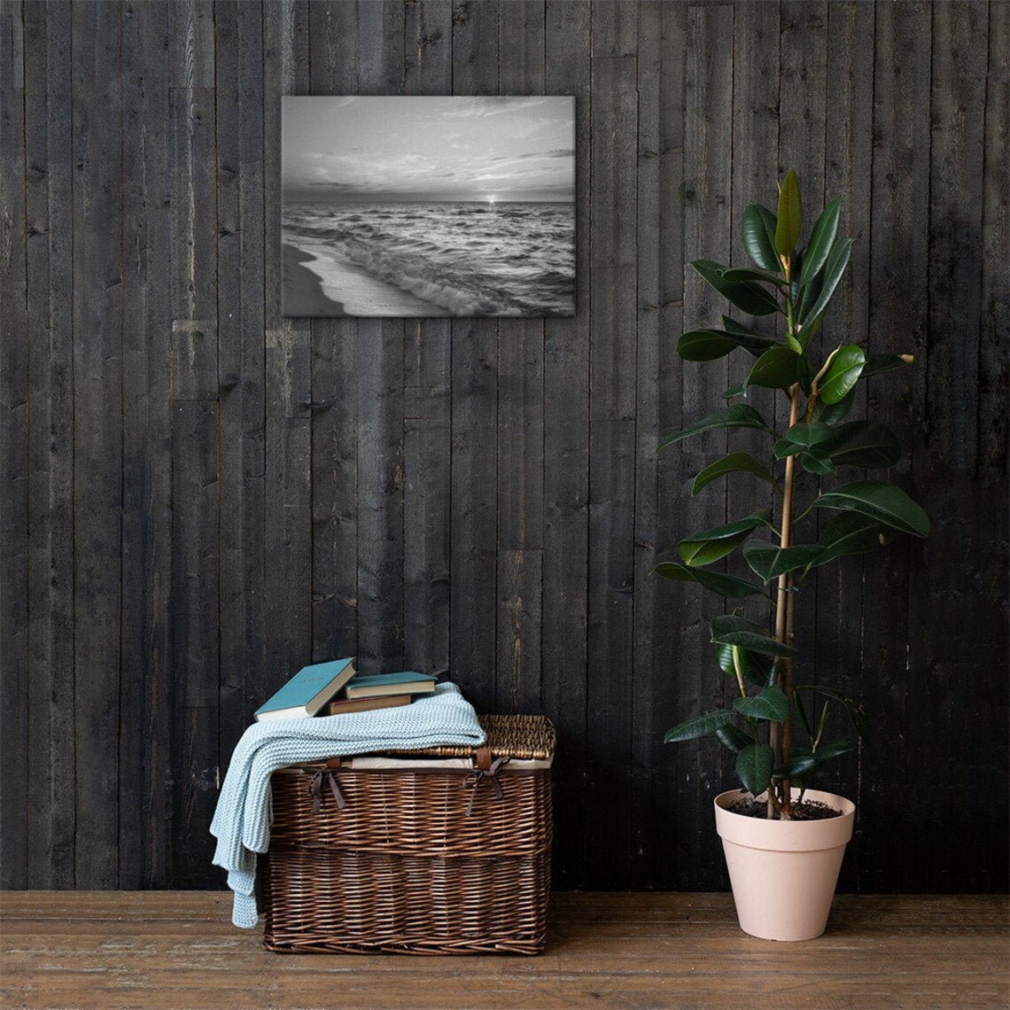 Sunset Beach Canvas Black and White Beach Wall Art - Etsy