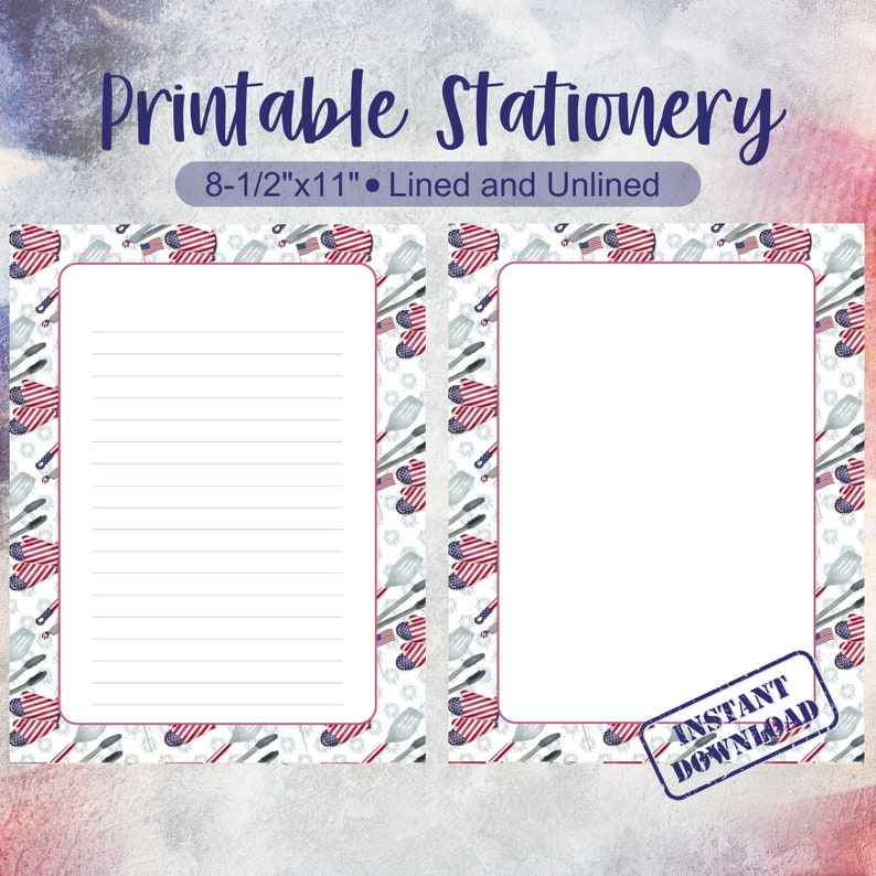 Red, White, and Blue Printable Paper, BBQ Themed Stationery, Blank and ...