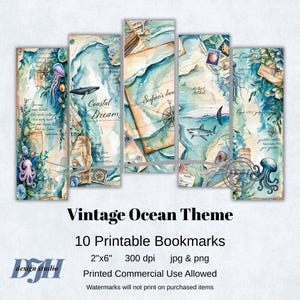 Marcapáginas imprimibles vintage con temática oceánica, juego de 10 PNG y JPG, sublimación, Cricut, Silhouette, impresión y corte, uso comercial imprimible