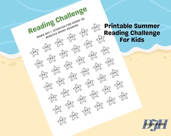 Printable Summer Reading Challenge For Kids, Animals, Beach Theme (Digital Download)