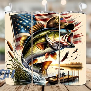 Seamless Fishing Tumbler Wrap , Bass Fisherman Sublimation PNG Digital Download, 20oz Skinny Straight Tumbler Wrap Design