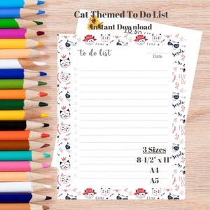 Cat To Do List Printable, Task List, Productivity Planner, Letter Checklist, Cat Themed Checklist, Daily Task List, Daily To Do Checklist