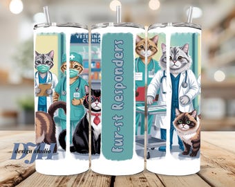 Funny Vet Tech Cat Tumbler Wrap, Furst Responder Design (PNG)