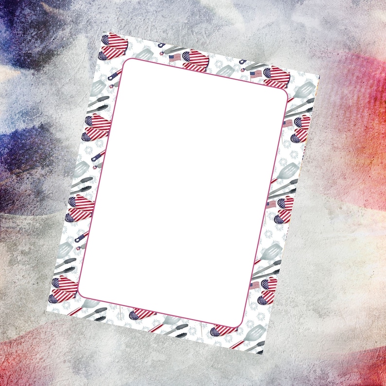 Red, White, and Blue Printable Paper, BBQ Themed Stationery, Blank and ...