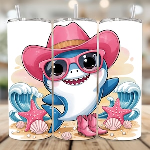 Shark Tumbler Wrap for Kids, Kawaii Watercolor Shark Sublimation PNG Digital Download, 20oz Skinny Straight Tumbler Wrap Design
