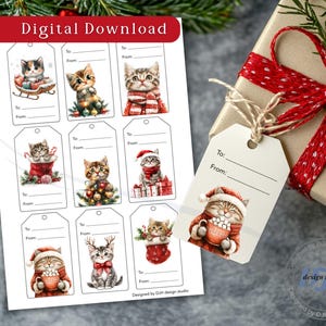 Julklappsetiketter för katt, utskrivbar julkattdesign (digital nedladdning)