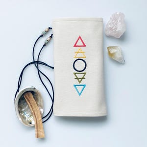 4つの要素のシンボルとスピリットの刺繍カードラップバッグ、防水生地、祭壇タロットカード布、手作りタロットポーチ