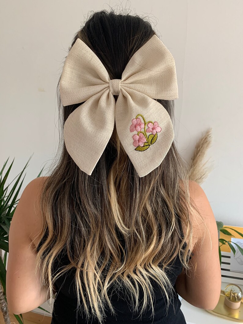 Embroidered hair buckle. bow buckle. embroidered handmade Etsy