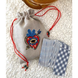 Pochette brodée de pont de tarot de symbole d'oeil pochette de carte d'Oracle, pochette de cartes d'affirmation faite main, lecture de tarot d'amour, sac de tarot de magicien