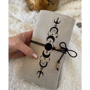 Sacchetto regalo con carte di lino ricamate con simbolo delle fasi lunari, panno per carte dei tarocchi dell'altare, sacchetto per tarocchi fatto a mano, lettura dei tarocchi dell'amore, sacchetto per tarocchi del mago