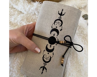 Moon phases symbol embroidered linen cards wrapping bag,altar tarot card cloth, handmade tarot pouch, love tarot reading, magician tarot bag