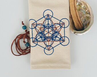 Metatron symbol embroidered linen cards wrapping bag,altar tarot card cloth, handmade tarot pouch, love tarot reading, magician tarot bag