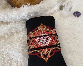 Metatron symbol embroidered linen cards wrapping bag,altar tarot card cloth, handmade tarot pouch, love tarot reading, magician tarot bag