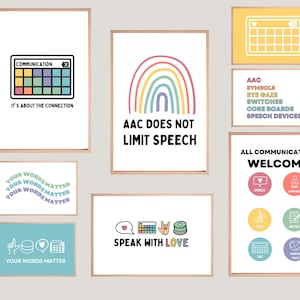 Muted Rainbow Digital SLP Poster Set | 8 Poster SLP Office Bundle| AAC Speech Therapy Print | Speech Therapist Office Decor