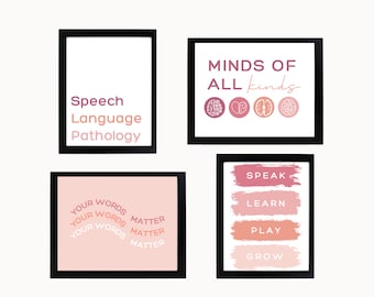 SLP Office Decor Posters: Pink Speech Therapy Prints (Digital Download)