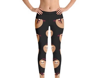 Kids Sloth Leggings \u2022 Sloth Gift for Girl; Kid Clothing; Toddler Pants; Clothes; Tights \u2022 Black
