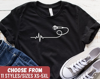 Funny Music Shirt, Singer Shirt, Music Lover Gift, Theatre Shirt, Music Lover Shirt, Karaoke Shirt, Microphone Heartbeat T-Shirt