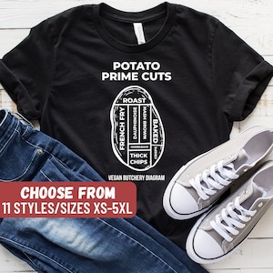 Funny Vegan Shirt, Vegan Clothing, Vegan T Shirt, Vegan Gift, Vegetarian Shirt, Vegan, Potato Prime Cuts Vegan Butchery Diagram T-Shirt