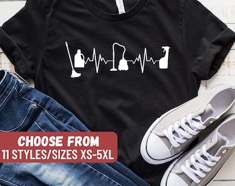 Funny Housekeeper Shirt, Cleaning Shirt, Maid Shirt, Cleaner Gift, Housemaid Shirt, Housemaid Gift, Maid Gift, Cleaning Heartbeat T-Shirt
