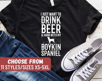 Shirt boykin-spaniël, boykin-hondenliefhebber, cadeau boykin-spaniël, ik wil gewoon bier drinken en hangen met mijn boykin-spaniël T-shirt