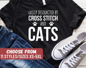 Häkeln Shirt, lustiges Häkeln Shirt, Geschenk für Häkeler, Häkeln Geschenkideen, Häkeln, leicht abgelenkt Durch Kreuzstich und Katzen T-Shirt