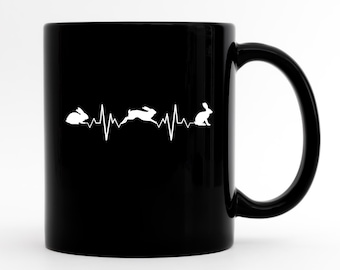 Personalized Bunny With Flower Mug - Custom Name Sparkling Ceramic Cup, 11oz Or 15oz, Black, Microwave Safe