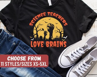Funny Halloween Shirt, Funny Teacher Shirt, Halloween Costume, Halloween Teacher Shirt, Science Shirt, Science Teacher Loves Brains T-Shirt