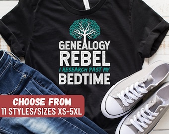 Koszulka Genealogy Rebel I Research Past My Bedtime, Koszulka genealoga, Zabawny prezent dla genealoga, Koszulka genealogiczna, Prezent genealogiczny