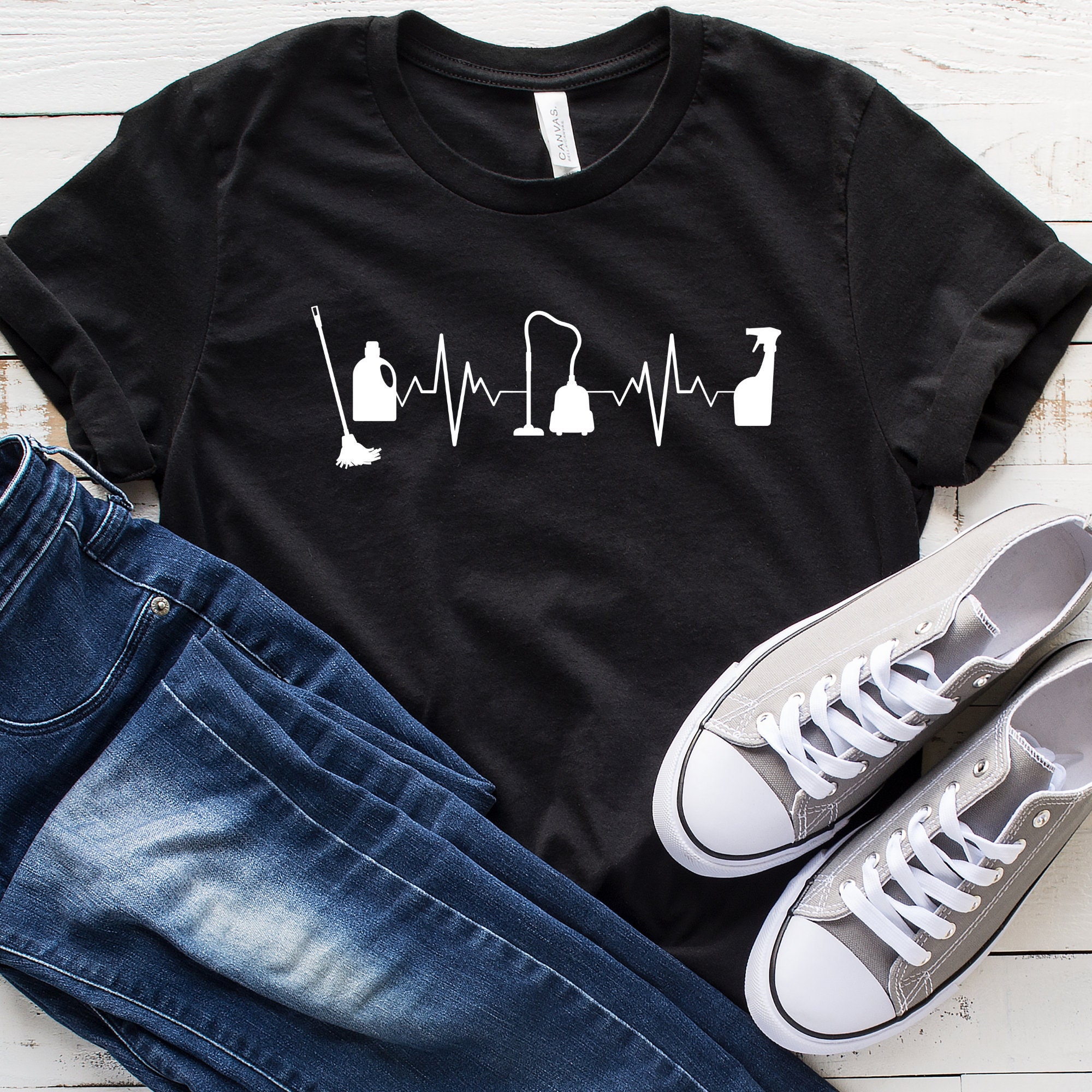 Cleaning Heartbeat TShirt Funny Housekeeper Shirt Cleaning Etsy