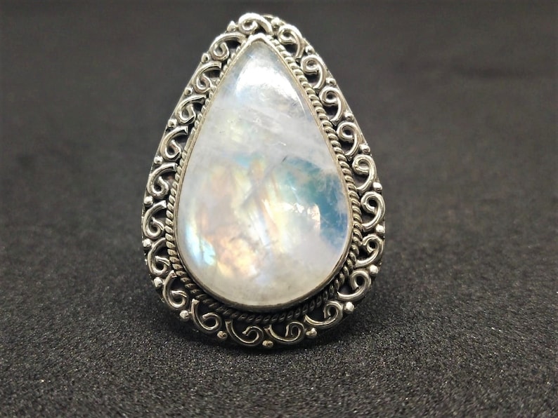 Rainbow Moonstone RingNatural MoonstoneSterling Silver Ring 925