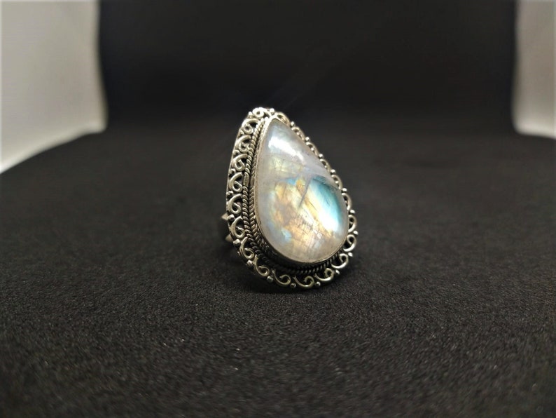 Rainbow Moonstone RingNatural MoonstoneSterling Silver Ring 925